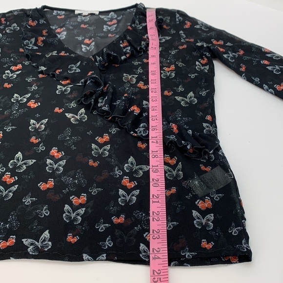 Patrizia Pepe Black Sheer Butterfly Print Ruffle Trim Top Size 44 (small… - Picture 11 of 16
